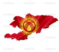 Map of Kyrgyzstan with waving flag isolated on white